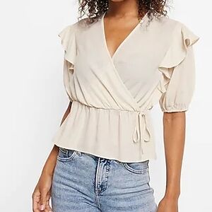 EXPRESS Cream Wrap Top